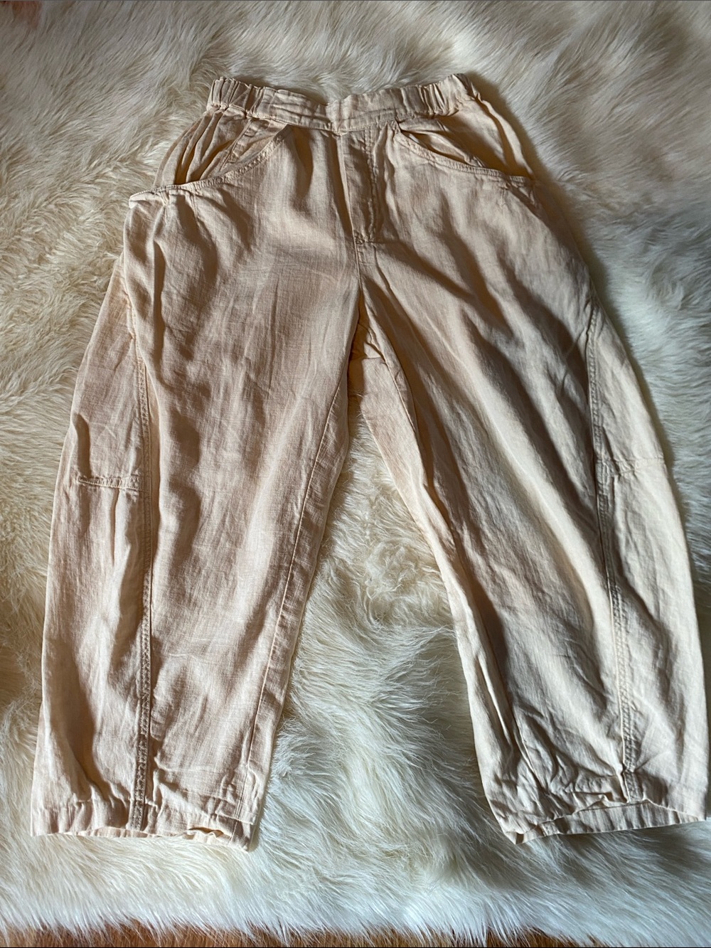 Free People Cream Casual Drawstring Waist Jeans